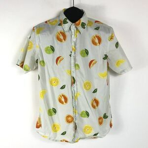 Ocean Current Citrus Print Button Up Shirt Size Medium 100% Cotton Summer Casual